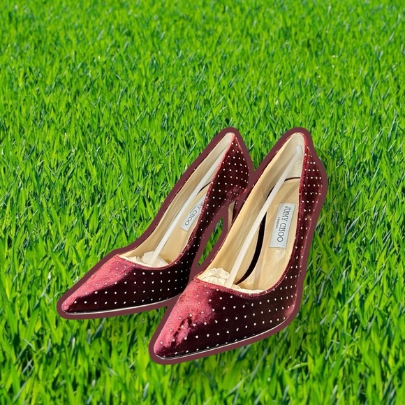 NWT Jimmy Choo ‘Romy 100’ Pumps in “Grape / Silver” Glitter Spotted Velvet Sz 41 - Picture 8 of 16